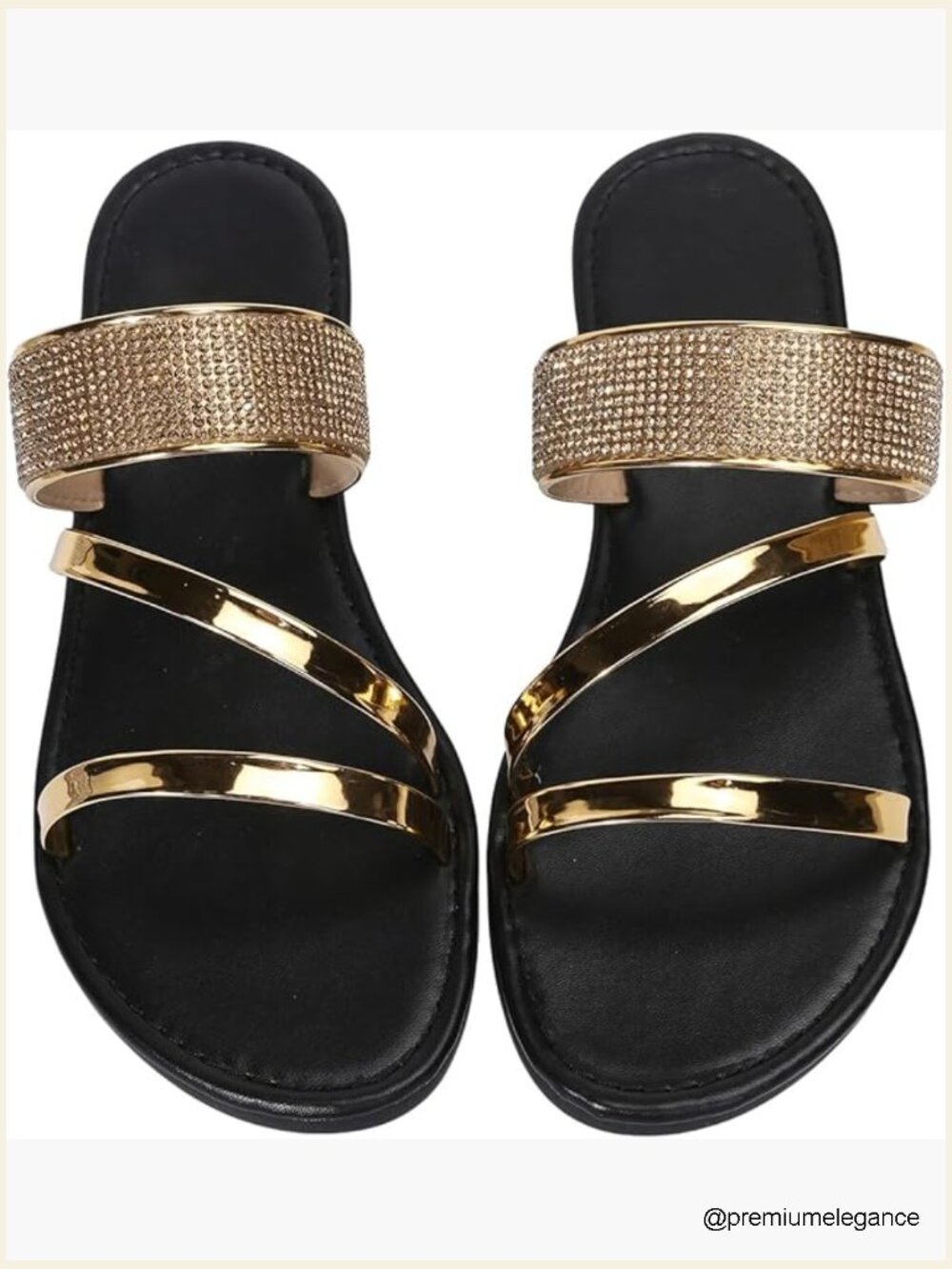 Metallic Strappy Flat Sandals Dressy Sparkly Open Toe Slide Vacation